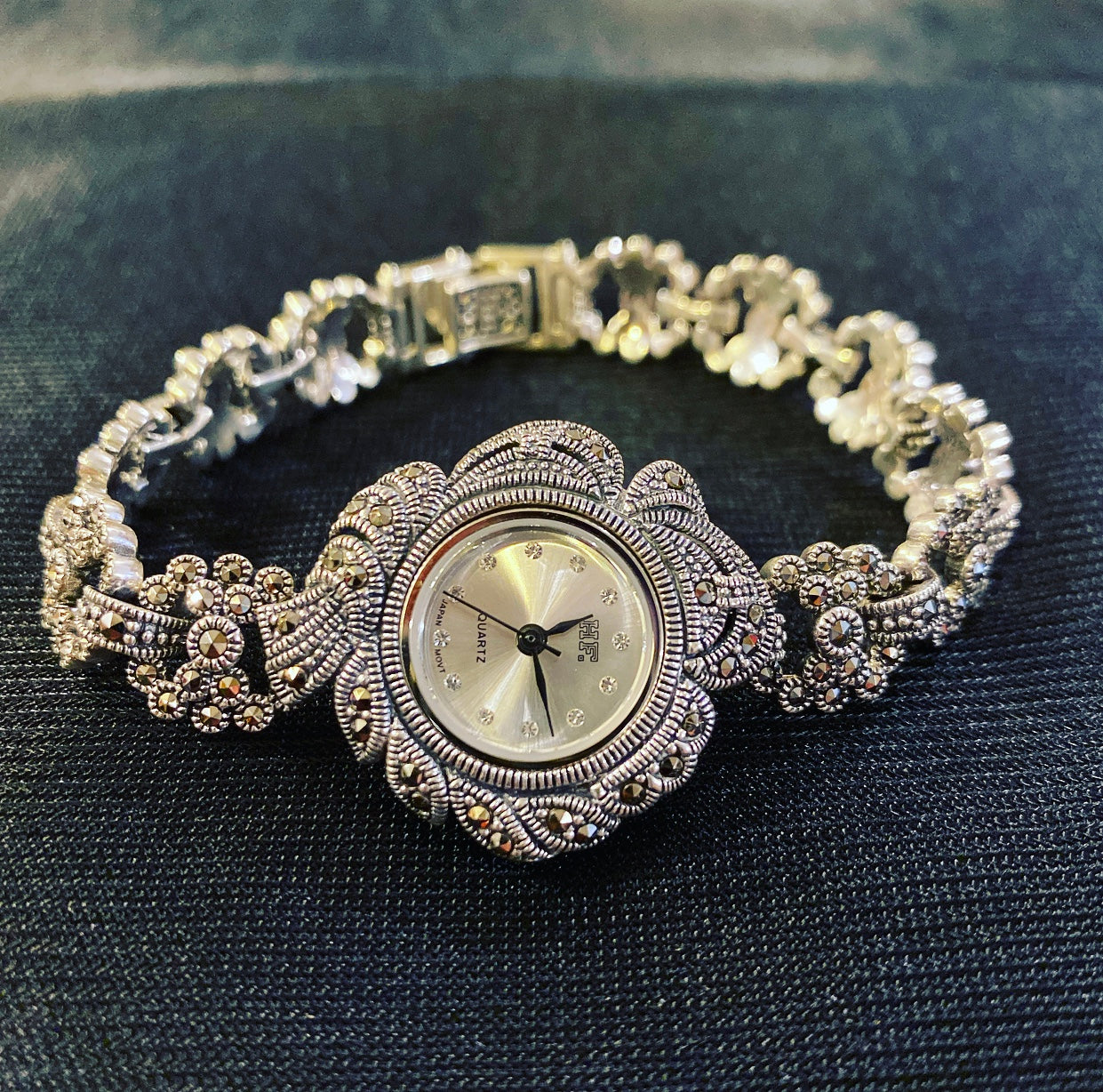 925 Sterling Silver Women Quartz Watches With Marcasites