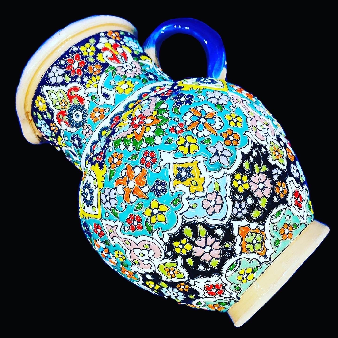Hand Painted Enamel On Clay Mina Kari Pitchers