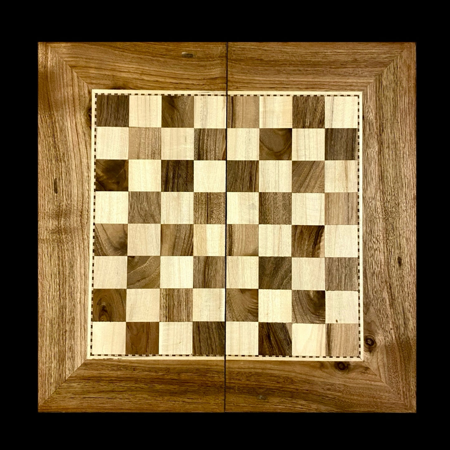 Handmade Walnut Wood Backgammon, Chess & Checkers