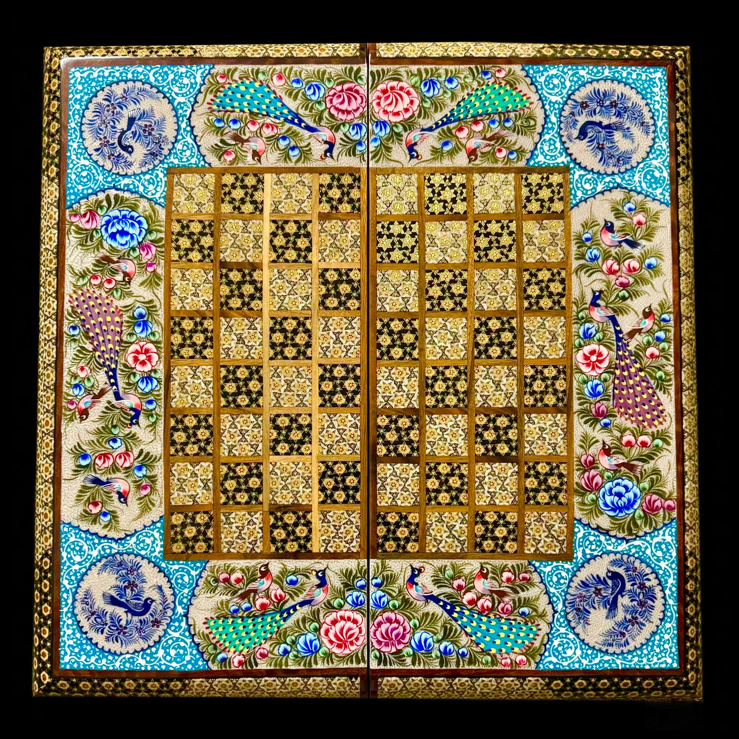 Handmade Inlaid Khatam Kari Backgammon, Chess & Checkers Board