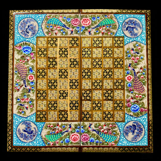 Handmade Inlaid Khatam Kari Backgammon, Chess & Checkers Board