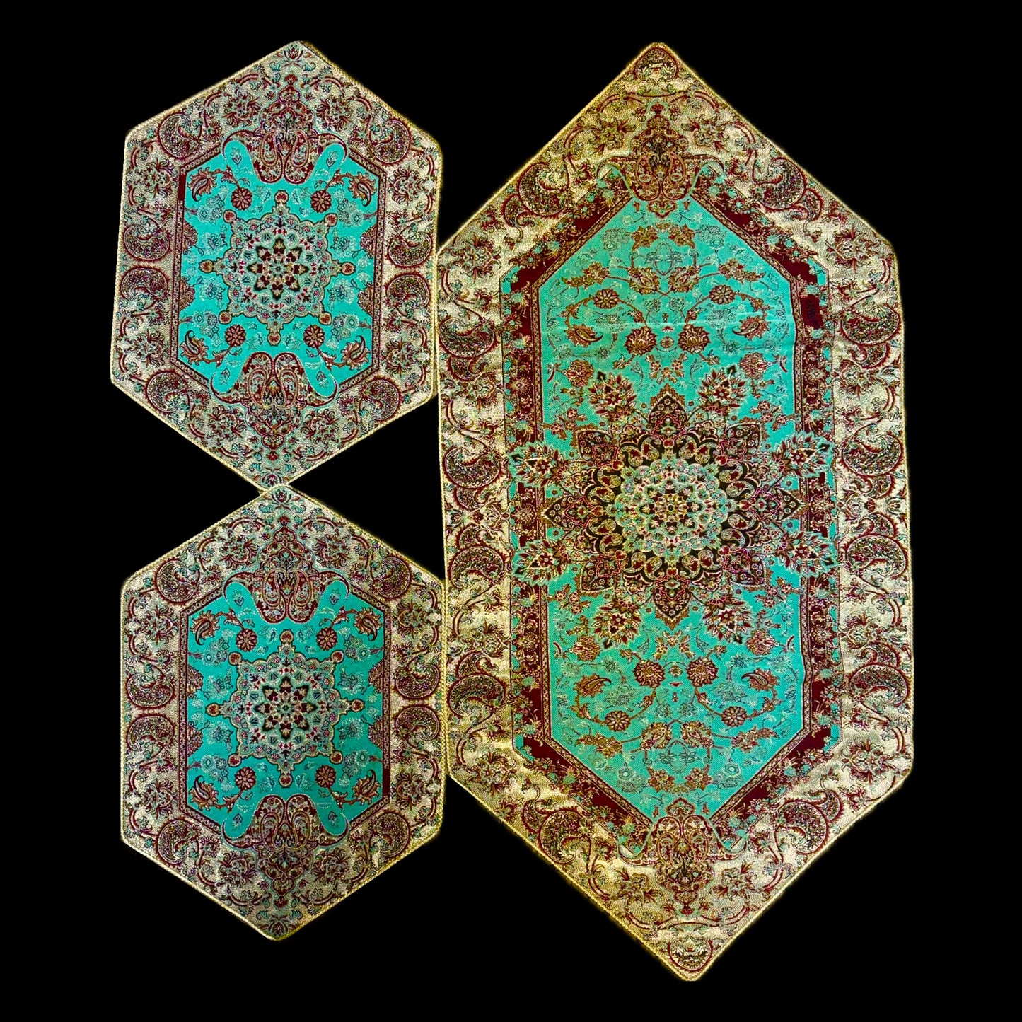 Handmade Termeh 3 Pieces Coffee Table Table Runner & Side Table Tablecloths