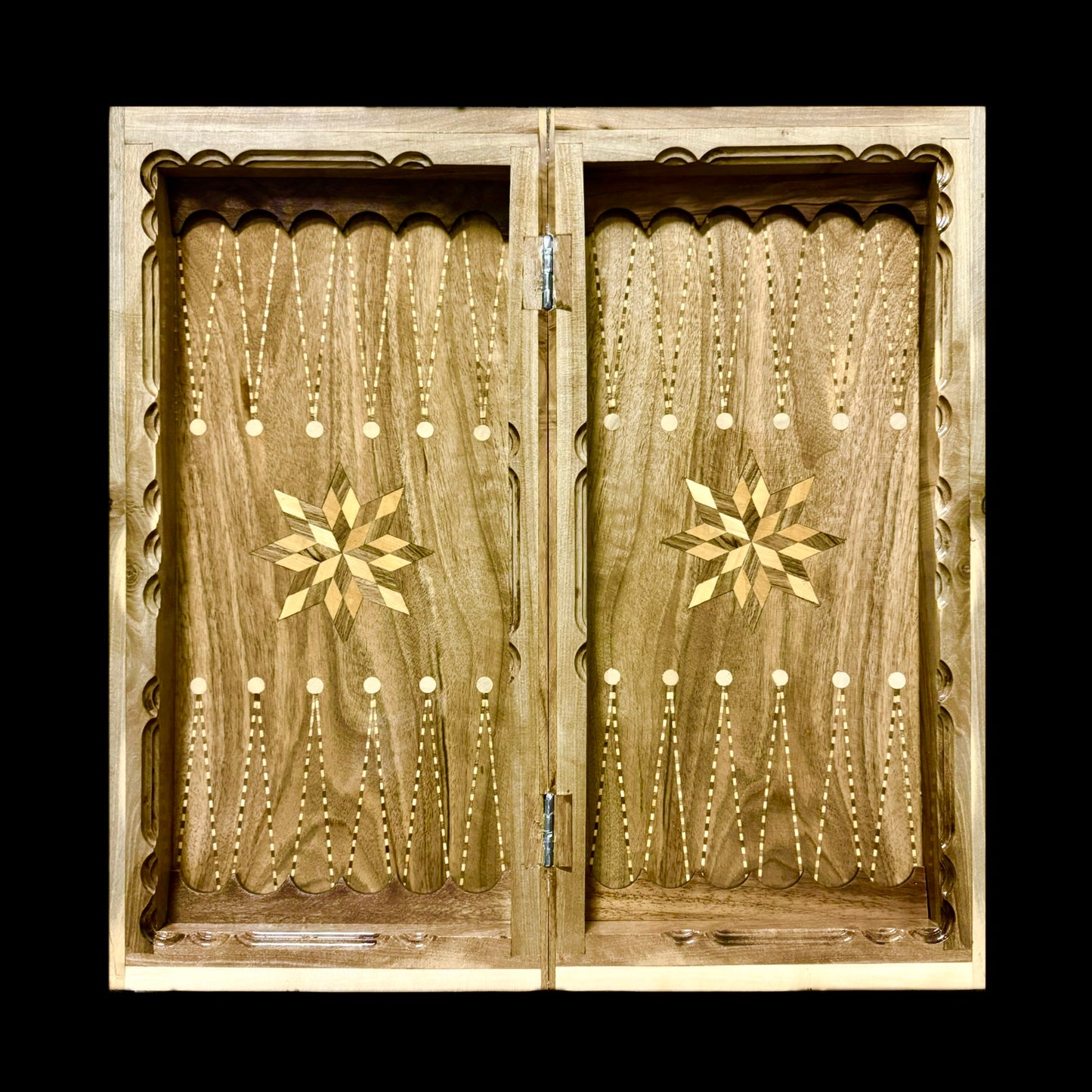 Handmade Walnut Wood Backgammon, Chess & Checkers