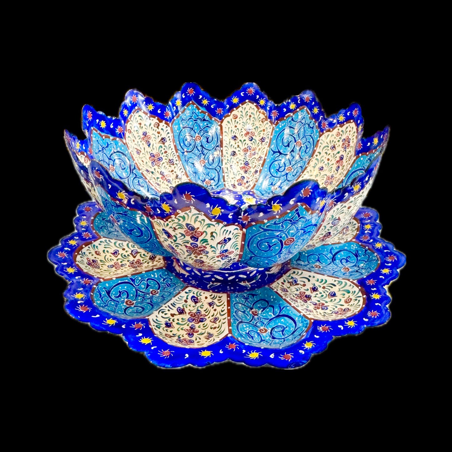 Hand Painted Enamel On Copper Mina Kari Candy Bowl
