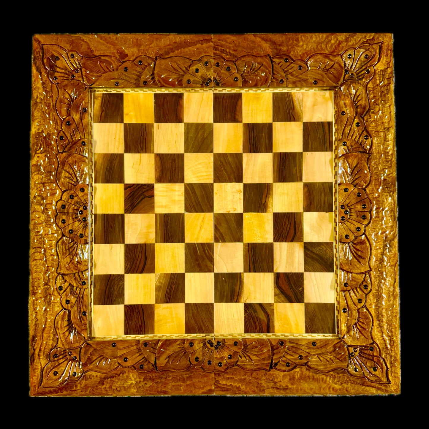 Handmade Walnut Wood Backgammon, Chess & Checkers