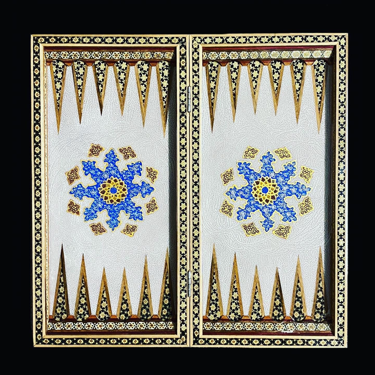 Handmade Inlaid Khatam Kari Backgammon, Chess & Checkers Board
