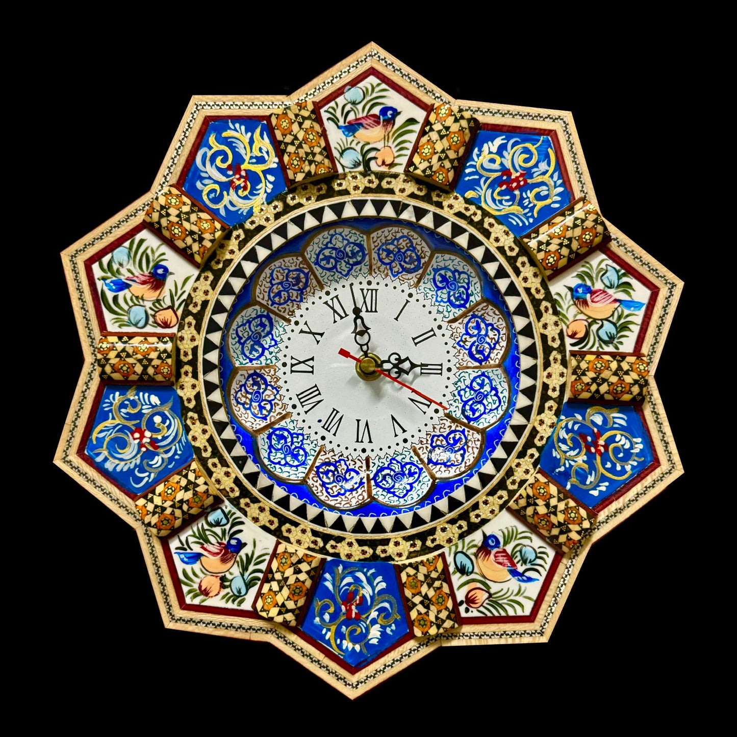 Handmade Inlaid & Enamel Khatam Kari and Mina Kari clocks Wall Hanging Wall Art
