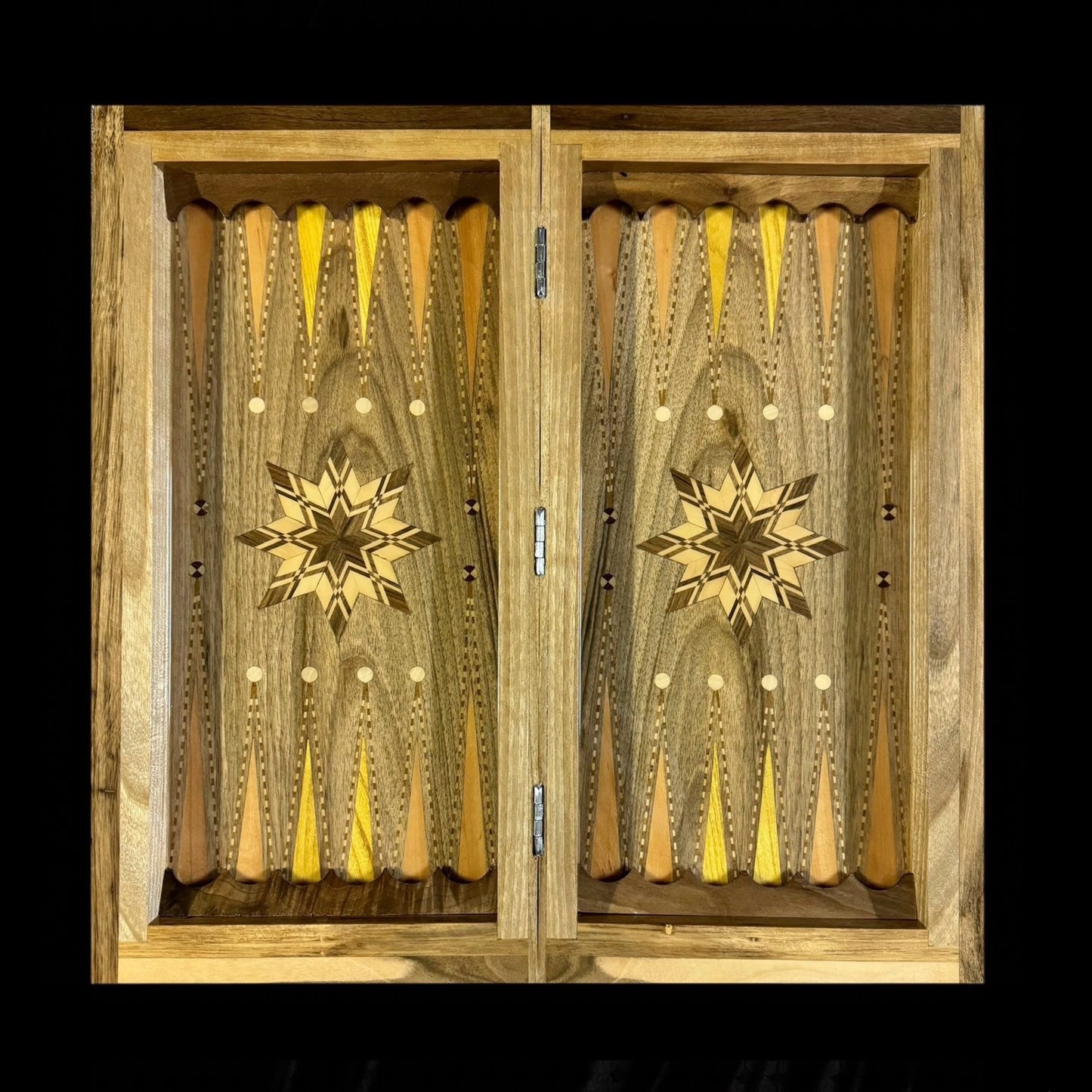 Handmade Walnut Wood Backgammon, Chess & Checkers