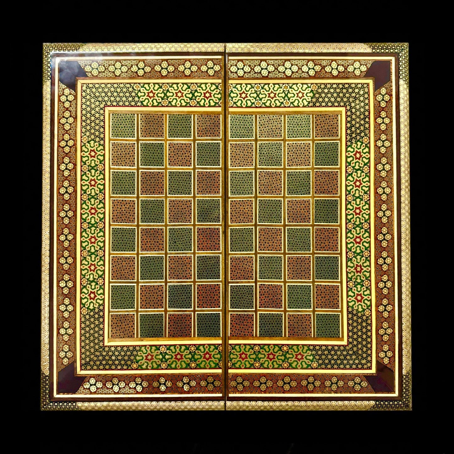 Handmade Inlaid Khatam Kari Backgammon, Chess & Checkers Board