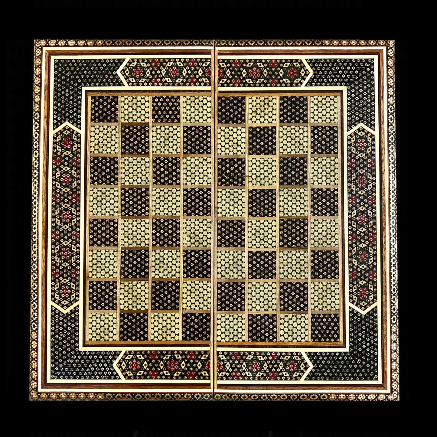 Handmade Inlaid Khatam Kari Backgammon, Chess & Checkers Board