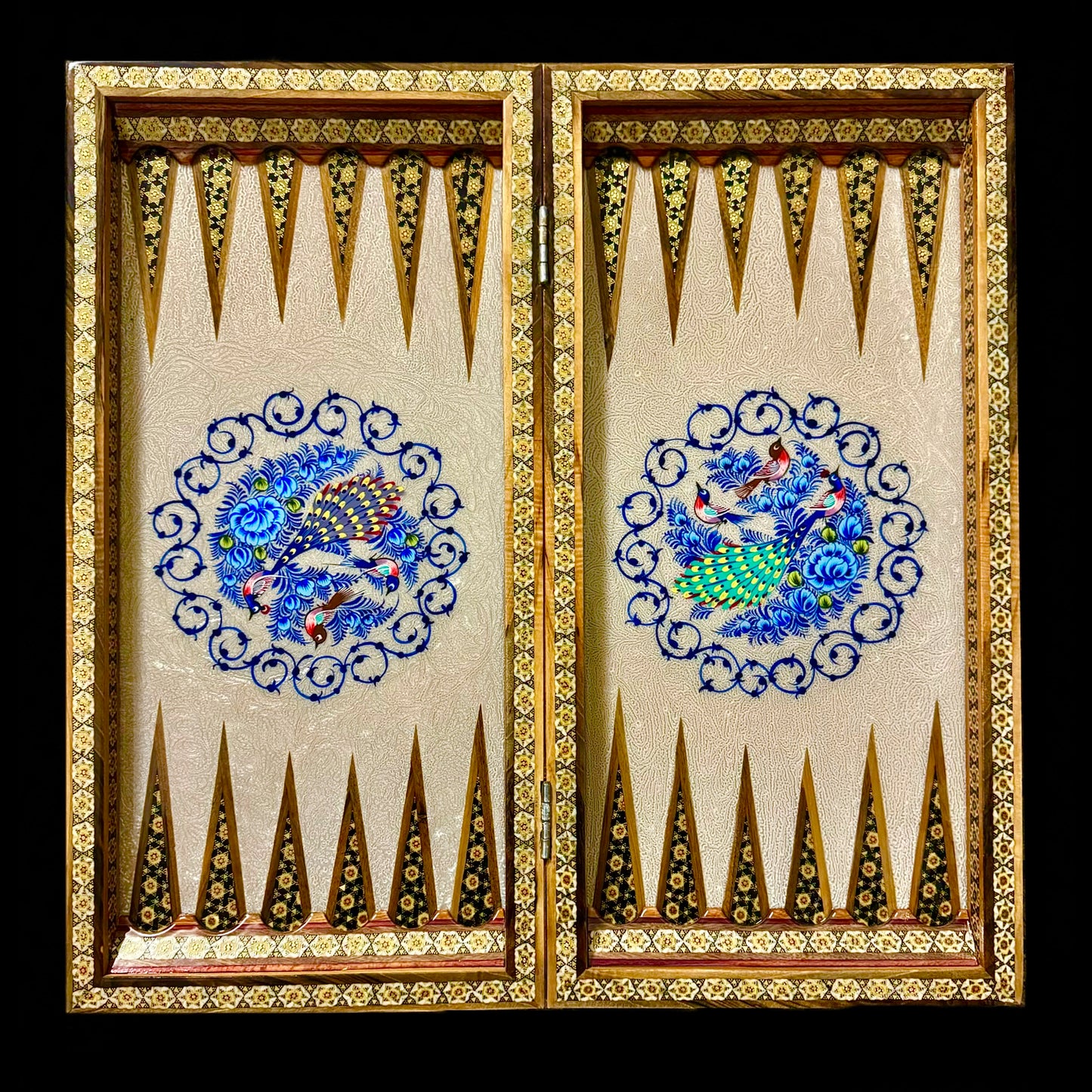 Handmade Inlaid Khatam Kari Backgammon, Chess & Checkers Board