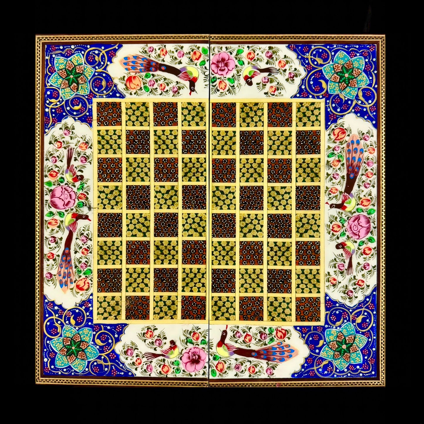 Handmade Inlaid Khatam Kari Backgammon, Chess & Checkers Board