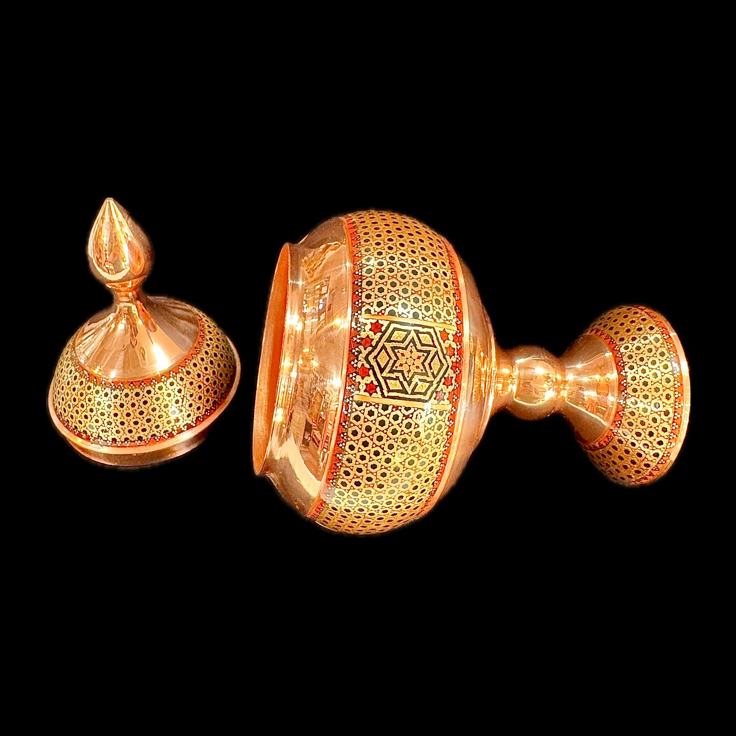 Handmade Inlaid On Copper Khatam Kari Dishes
