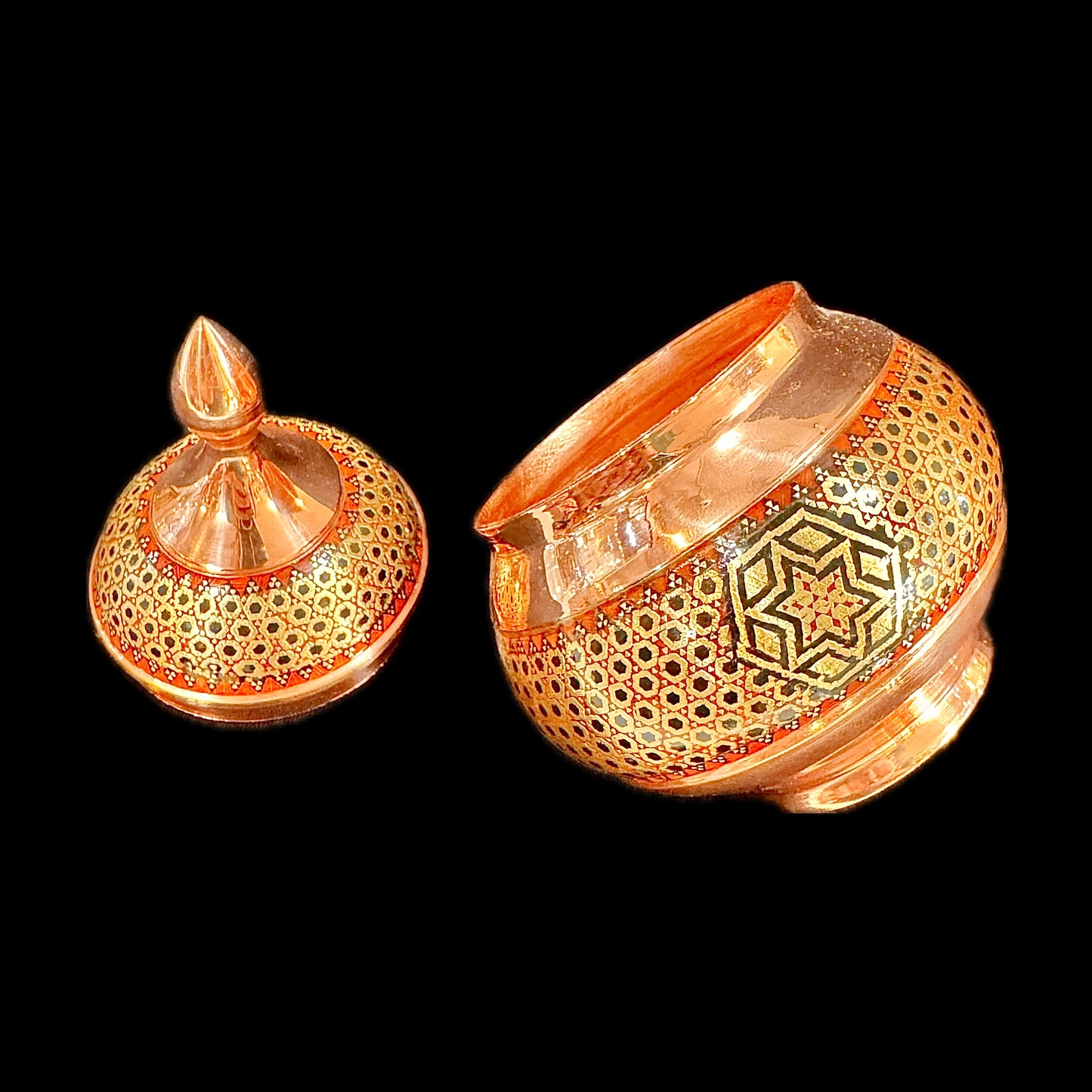 Handmade Inlaid On Copper Khatam Kari Dishes