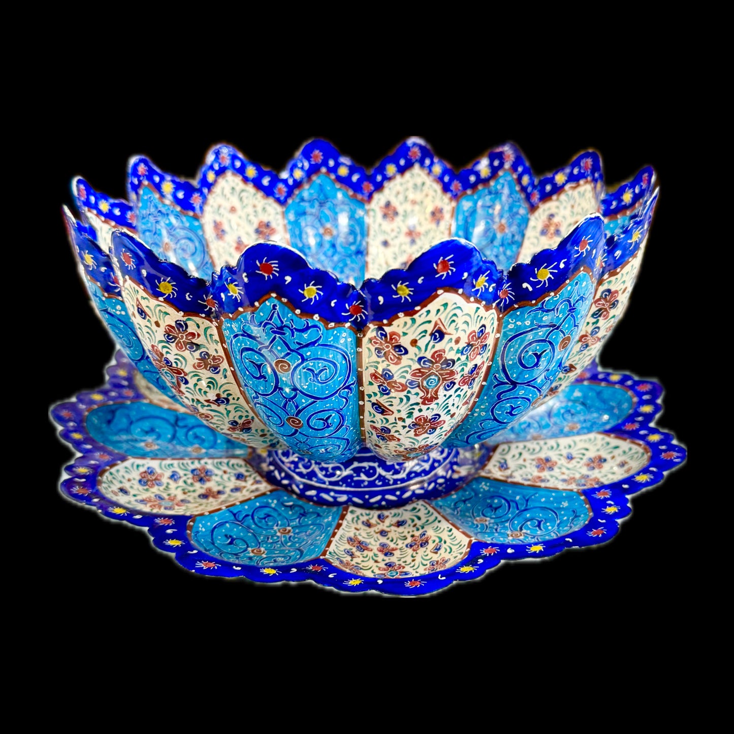 Hand Painted Enamel On Copper Mina Kari Candy Bowl