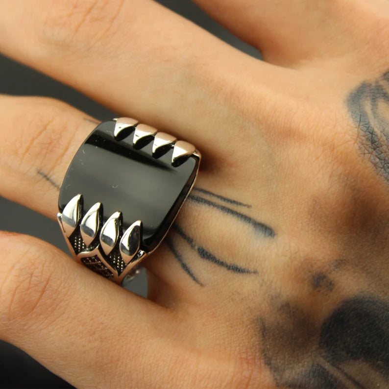 925 Sterling Silver Black Agate Rings