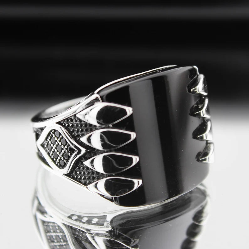 925 Sterling Silver Black Agate Rings