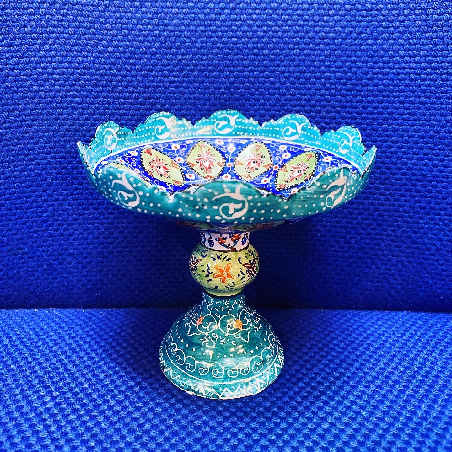 Hand Painted Enamel On Copper Mina Kari Bowl