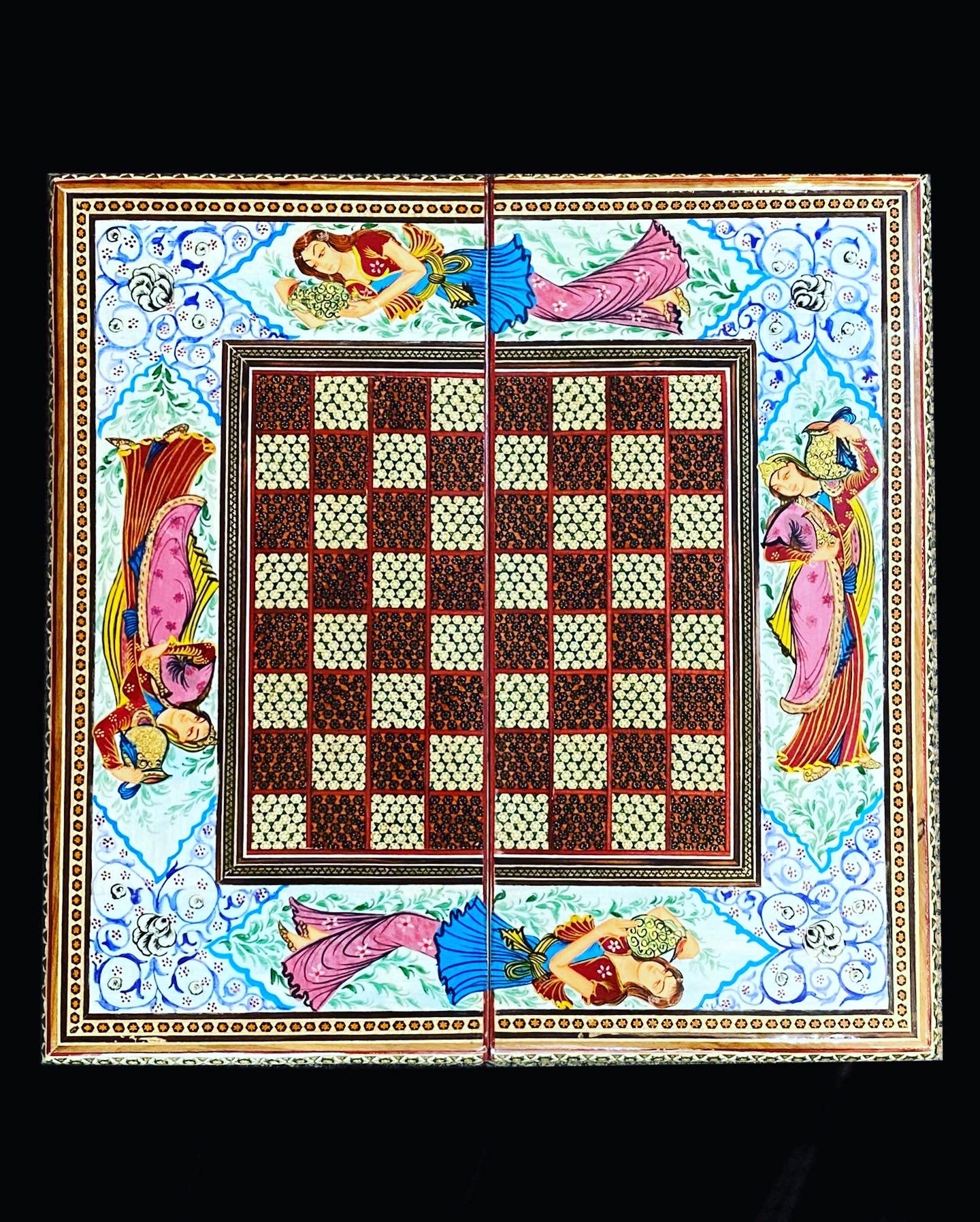 Handmade Inlaid Khatam Kari Backgammon, Chess & Checkers Board