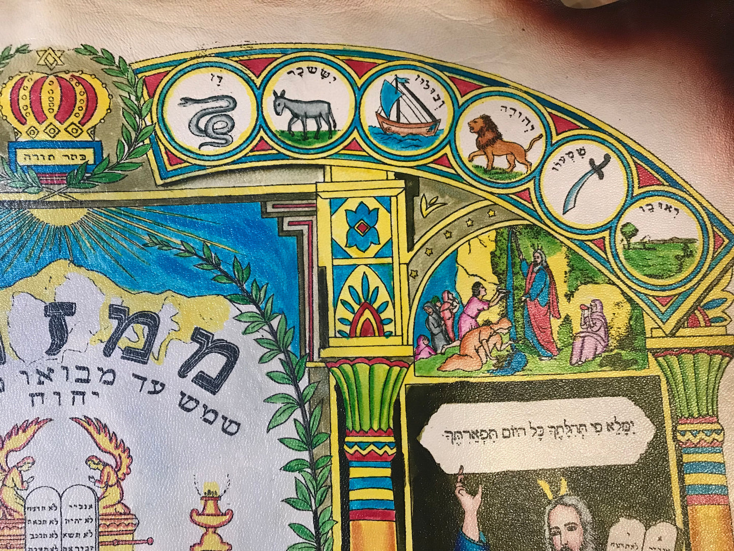 Handmade Inlaid & Hand Painted On Leather Ten Commandments