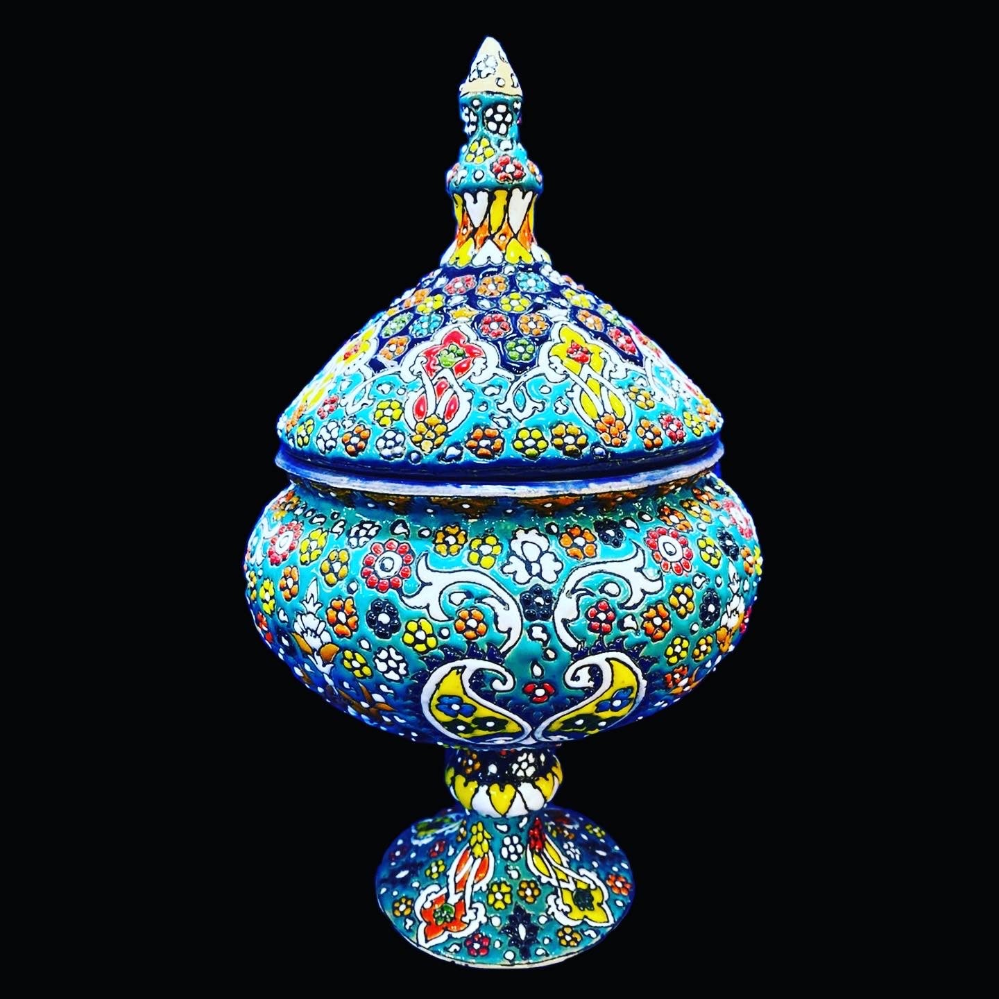 Hand Painted Enamel On Clay Mina Kari Candy Bowl