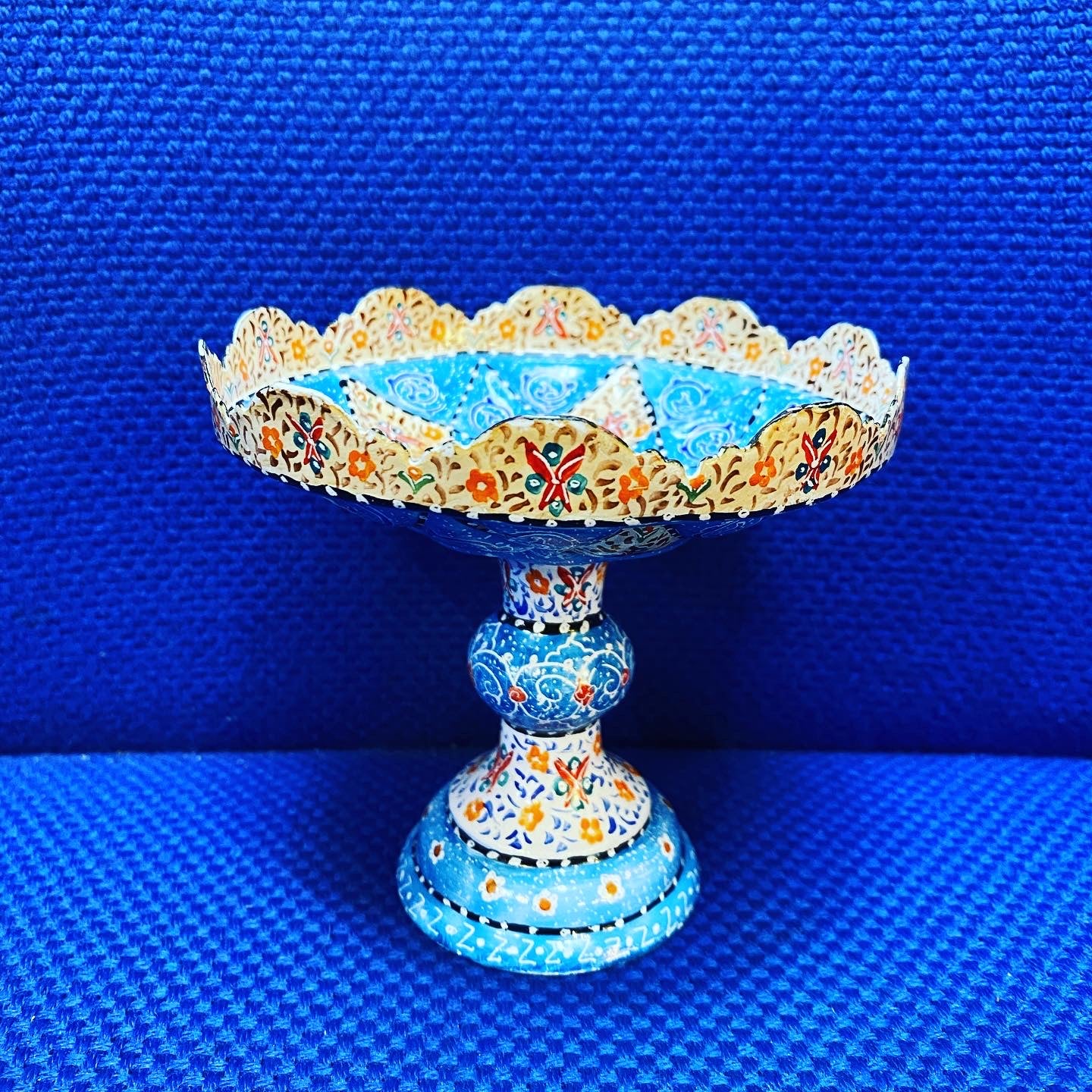 Hand Painted Enamel On Copper Mina Kari Bowl