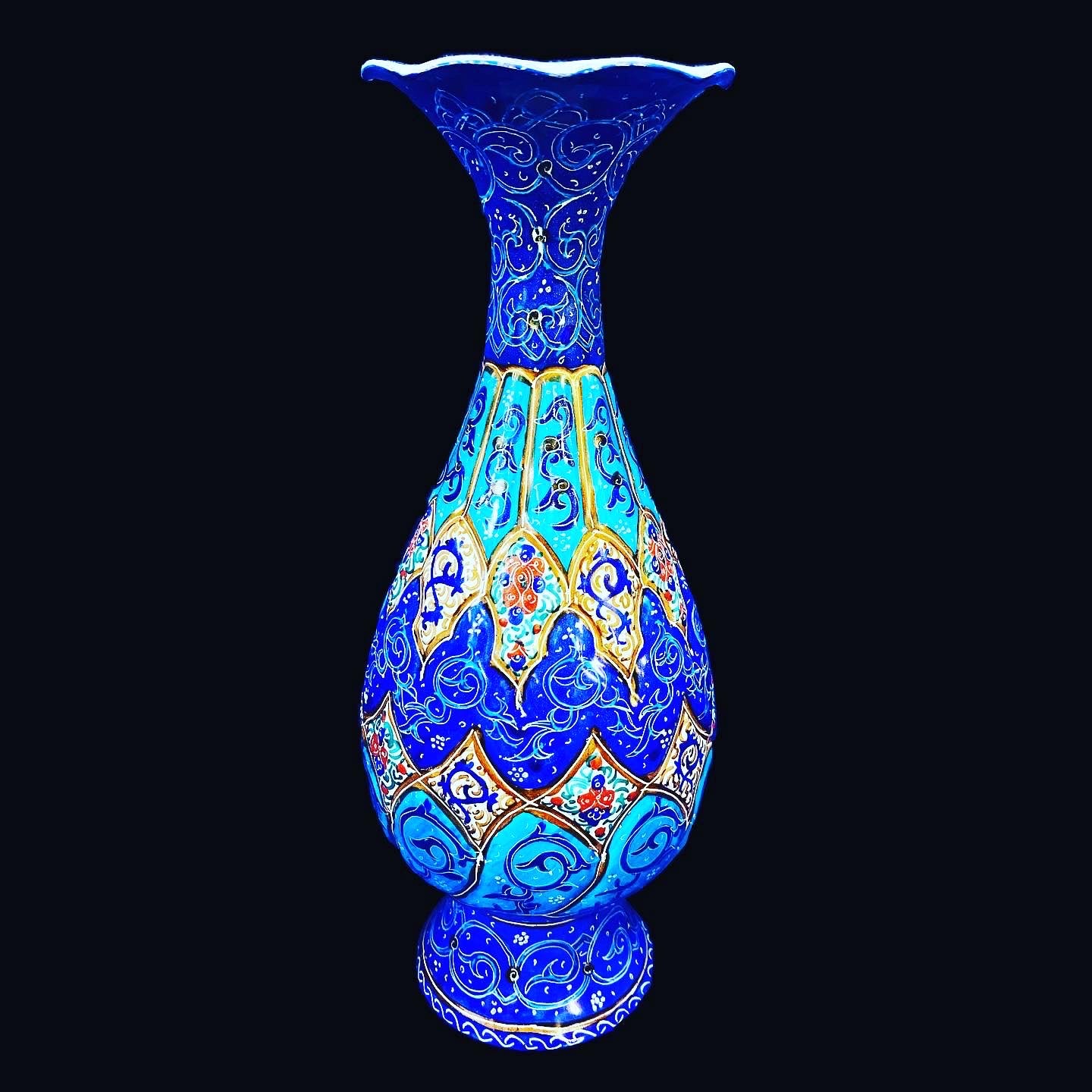 Hand Painted Enamel on Copper Mina kari Vases
