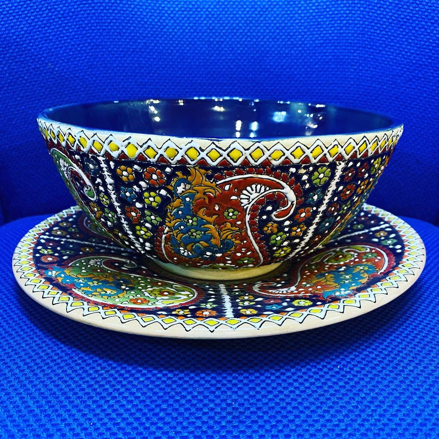 Hand painted Enamel On Clay Mina Kari Dishes