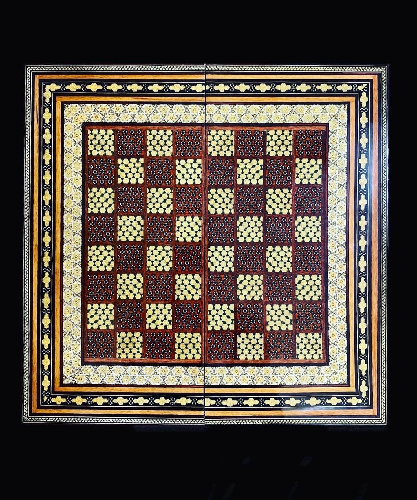 Handmade Inlaid Khatam Kari Backgammon, Chess & Checkers Board