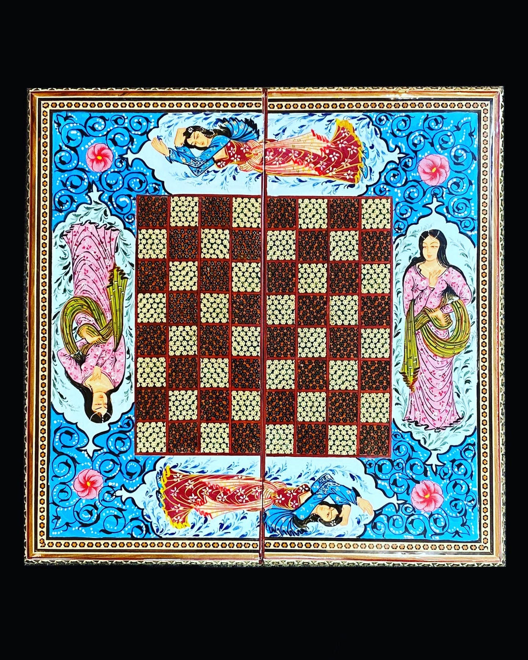 Handmade Inlaid Khatam Kari Backgammon, Chess & Checkers Board