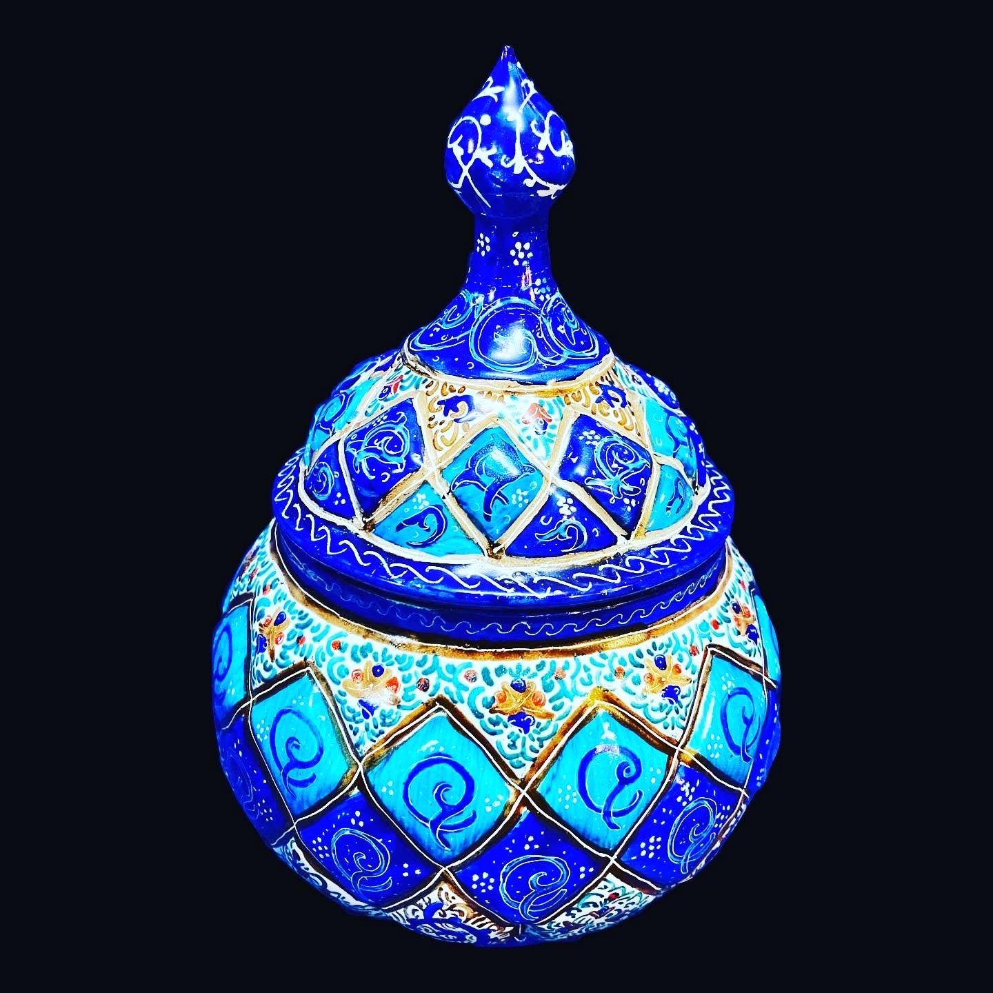 Hand Painted Enamel On Copper Mina Kari Candy Bowl