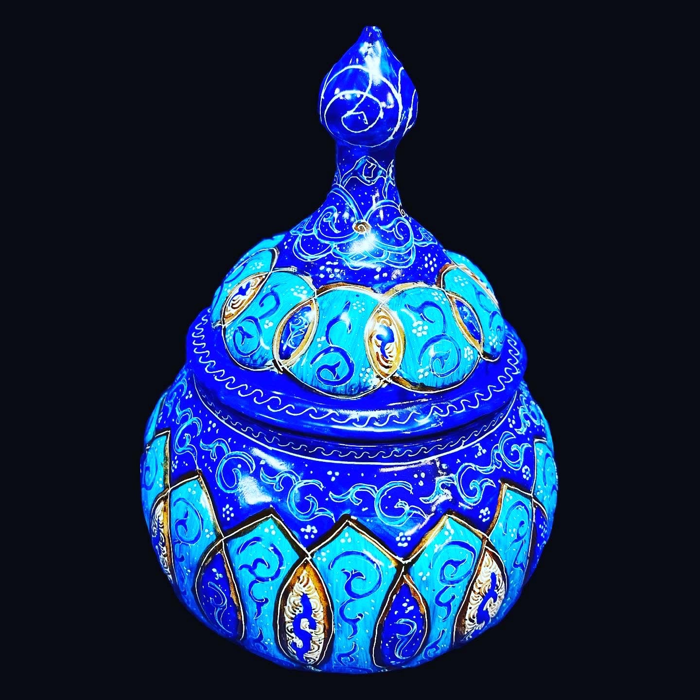 Hand Painted Enamel On Copper Mina Kari Candy Bowl