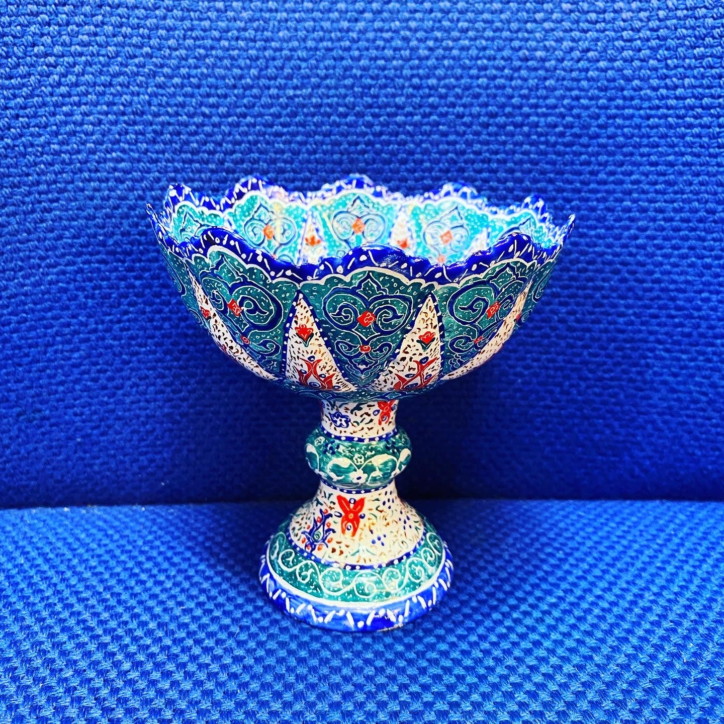 Hand Painted Enamel On Copper Mina Kari Bowl