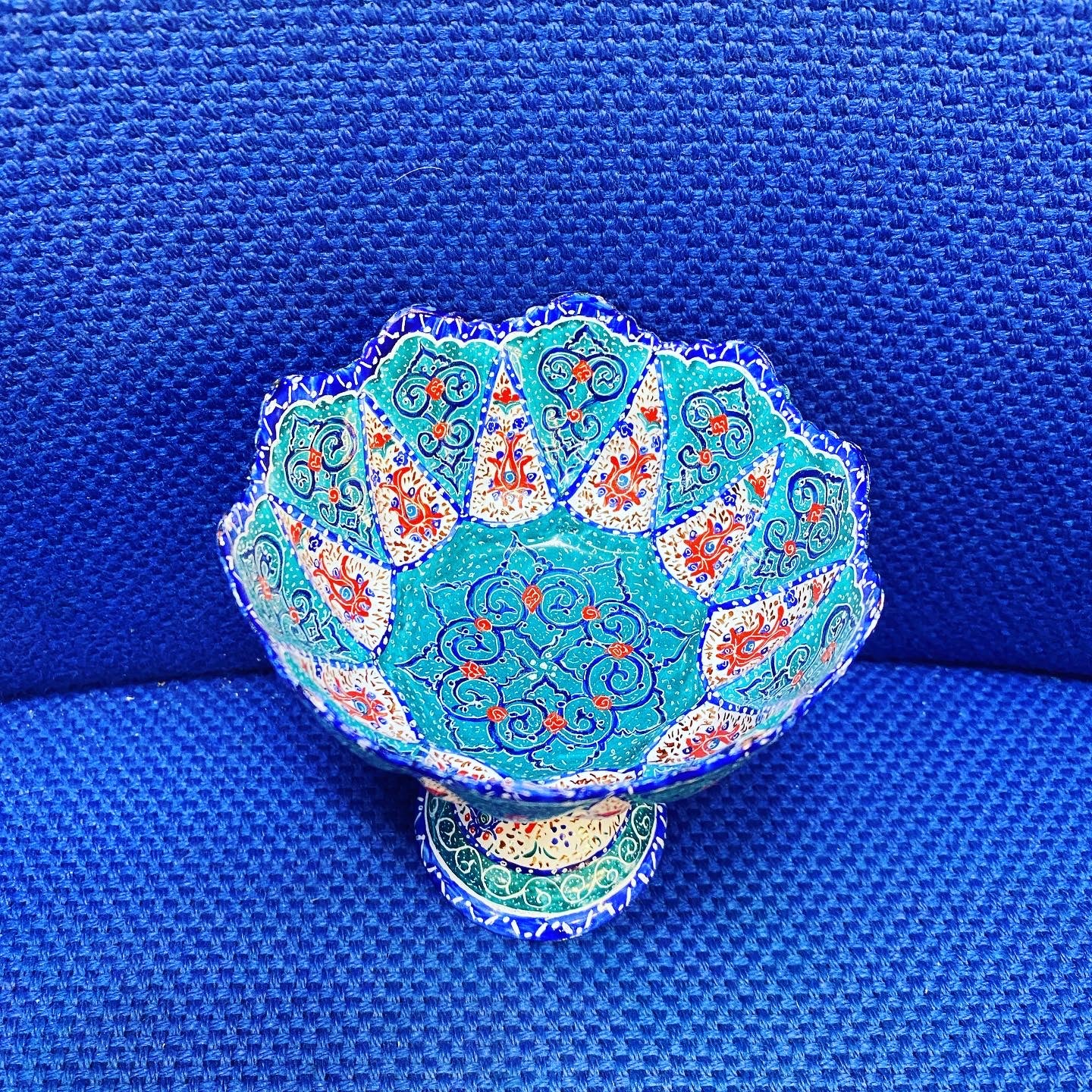 Hand Painted Enamel On Copper Mina Kari Bowl