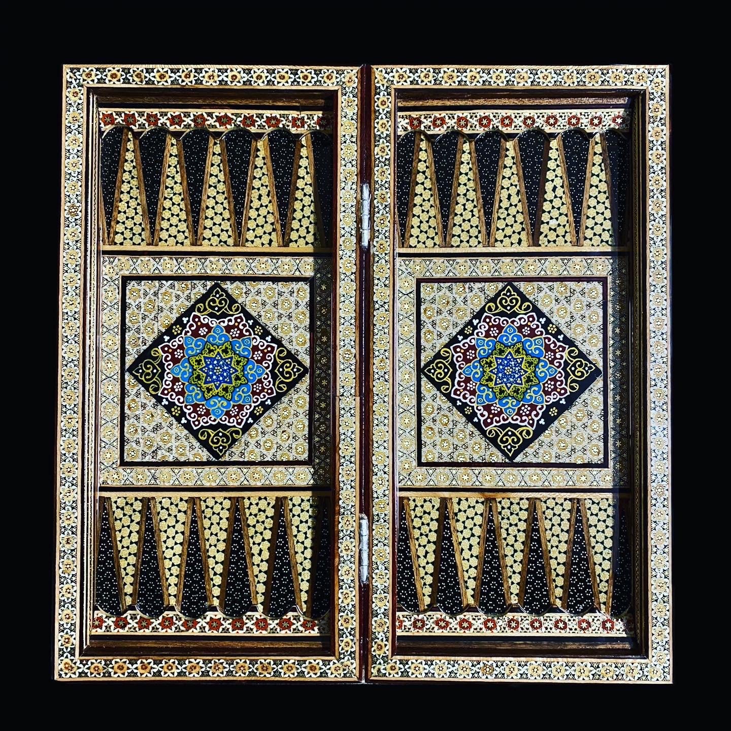 Handmade Inlaid Khatam Kari Backgammon, Chess & Checkers Board