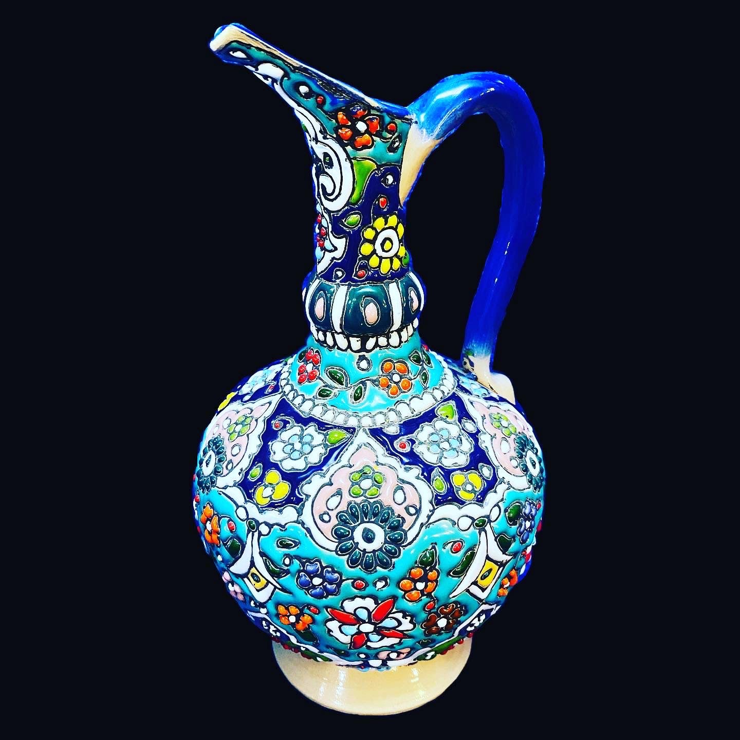 Hand Painted Enamel On Clay Mina Kari Pitchers
