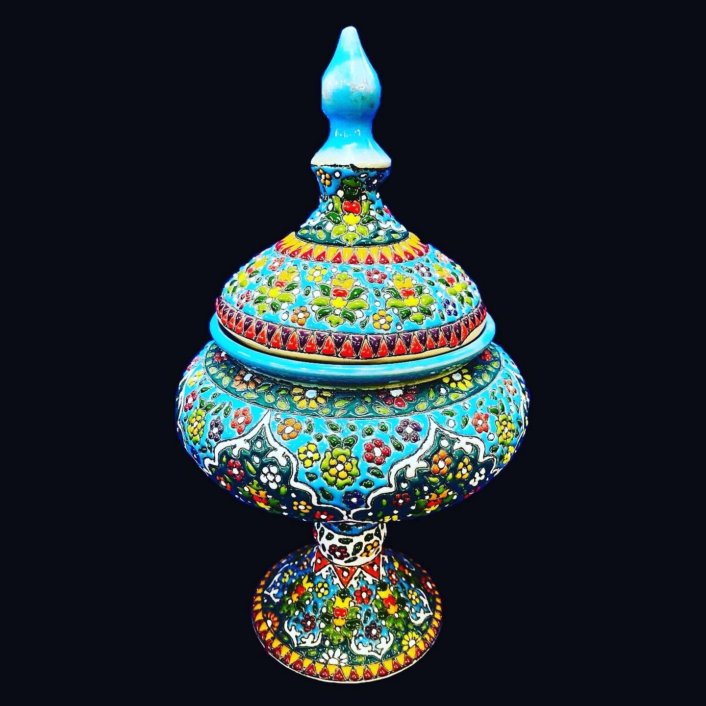 Hand Painted Enamel On Clay Mina Kari Candy Bowl