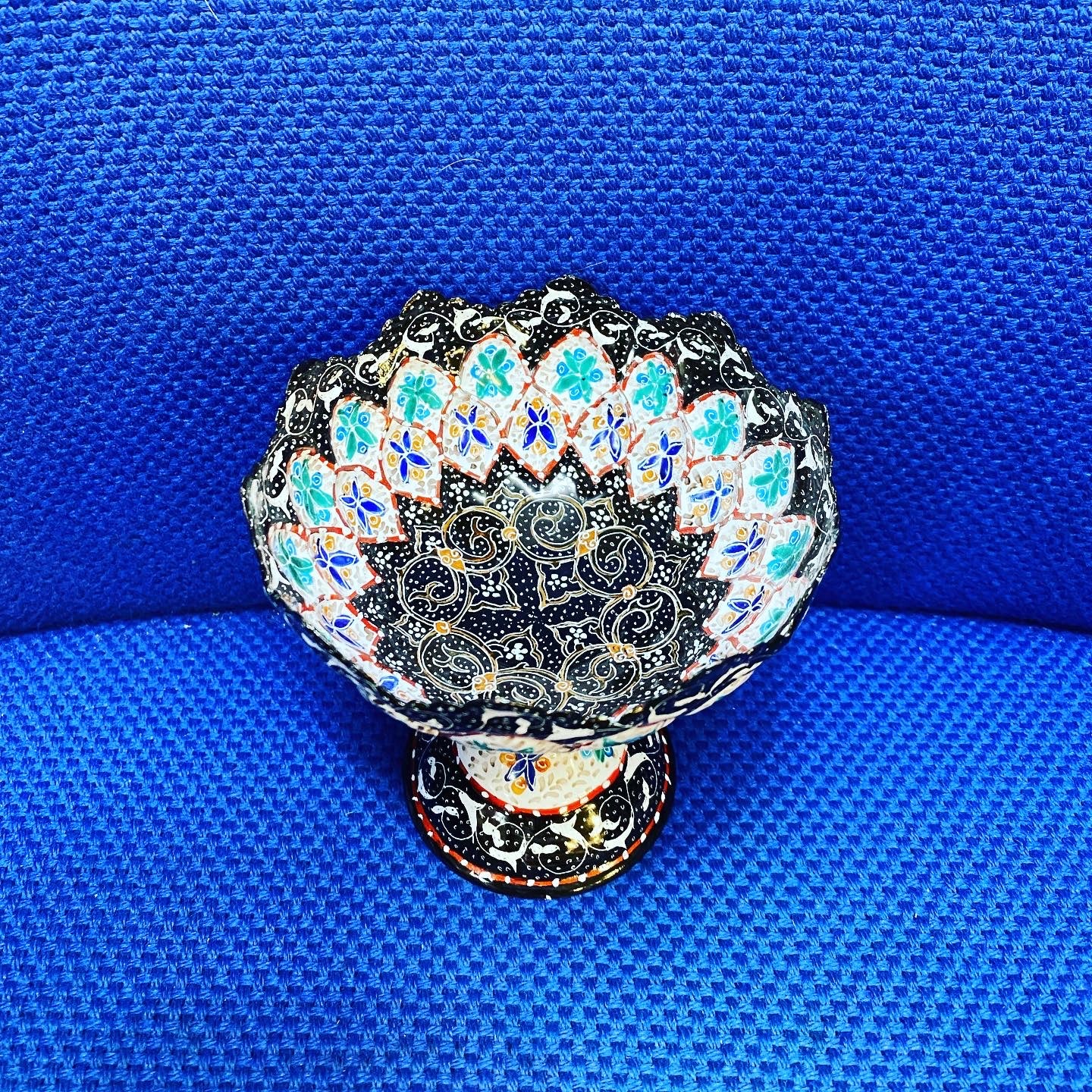 Hand Painted Enamel On Copper Mina Kari Bowl
