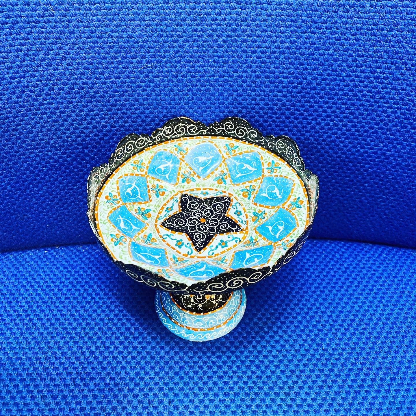 Hand Painted Enamel On Copper Mina Kari Bowl