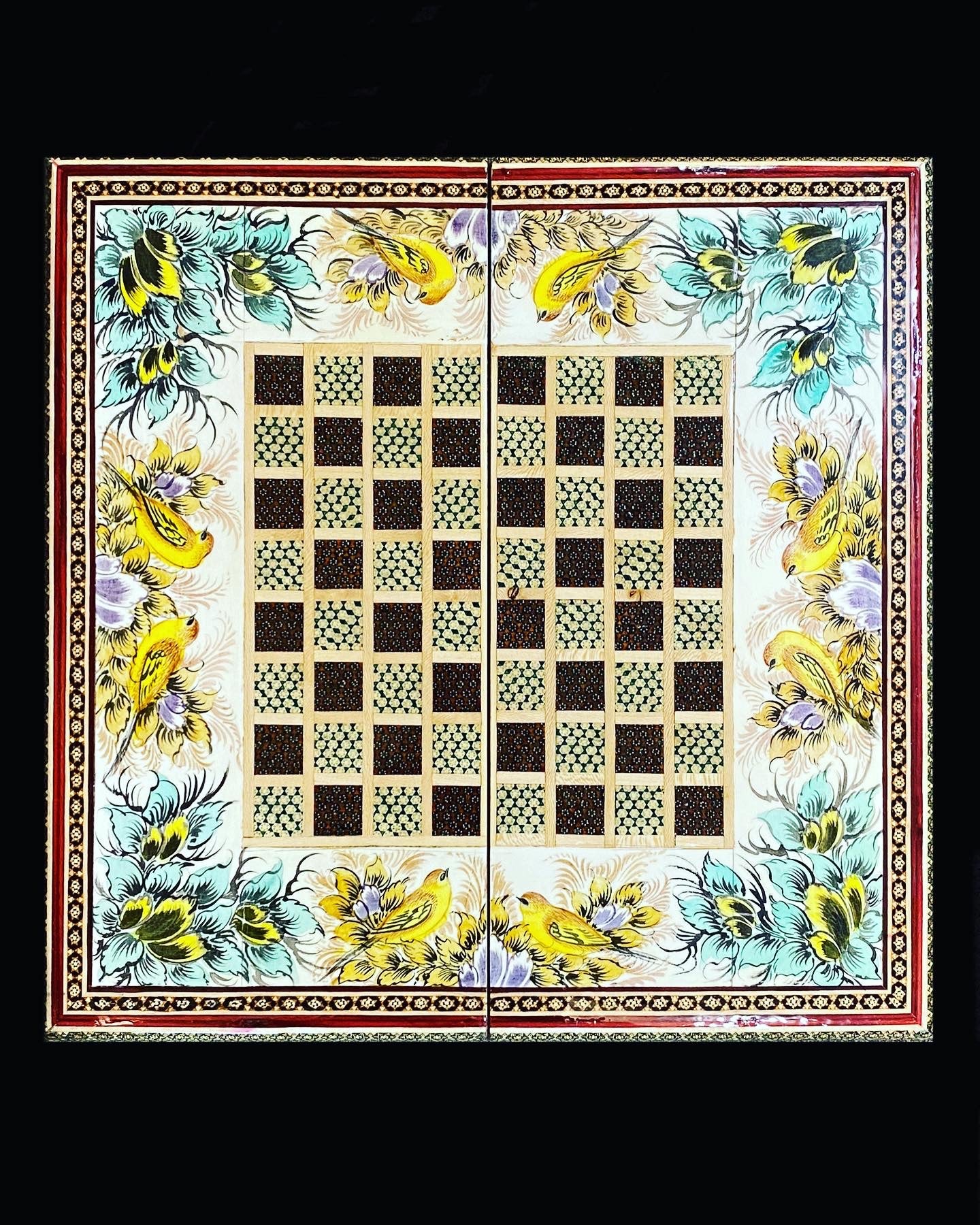 Handmade Inlaid Khatam Kari Backgammon, Chess & Checkers Board