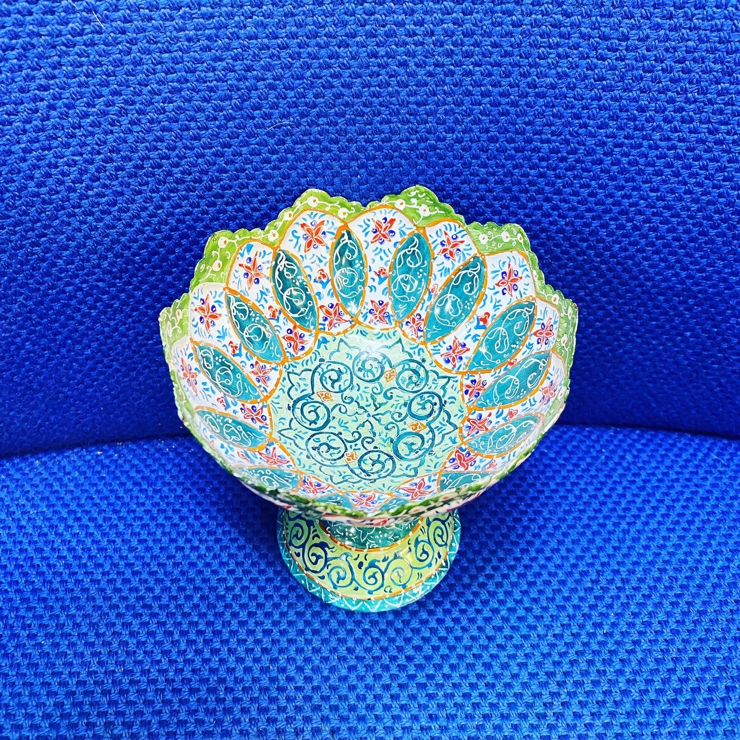 Hand Painted Enamel On Copper Mina Kari Bowl