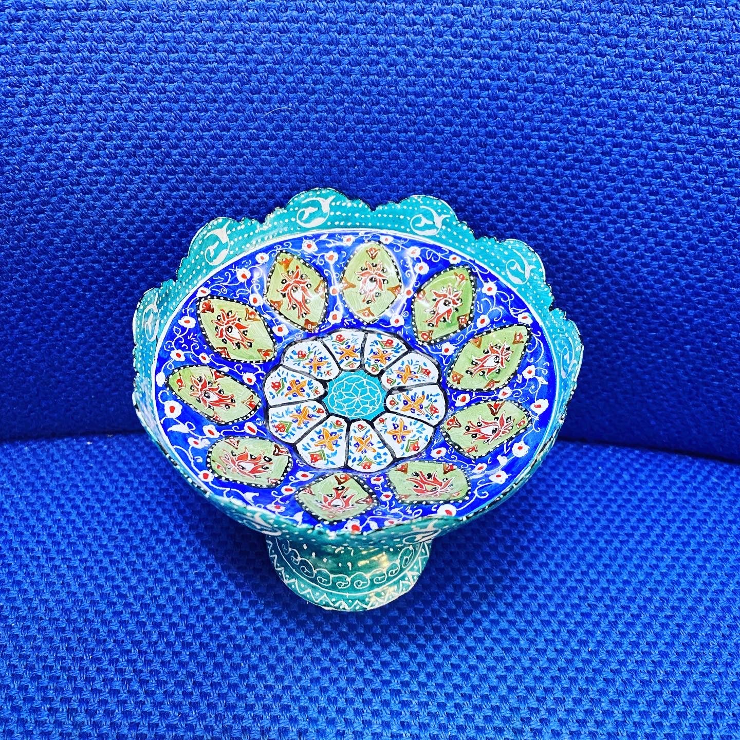 Hand Painted Enamel On Copper Mina Kari Bowl