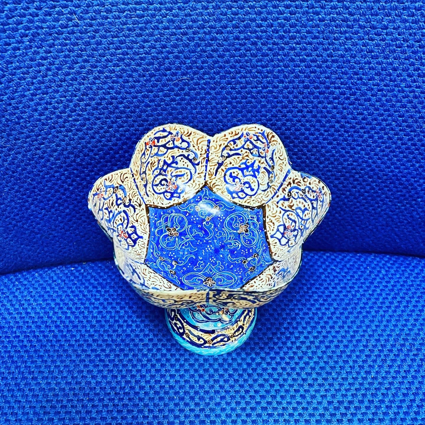 Hand Painted Enamel On Copper Mina Kari Bowl