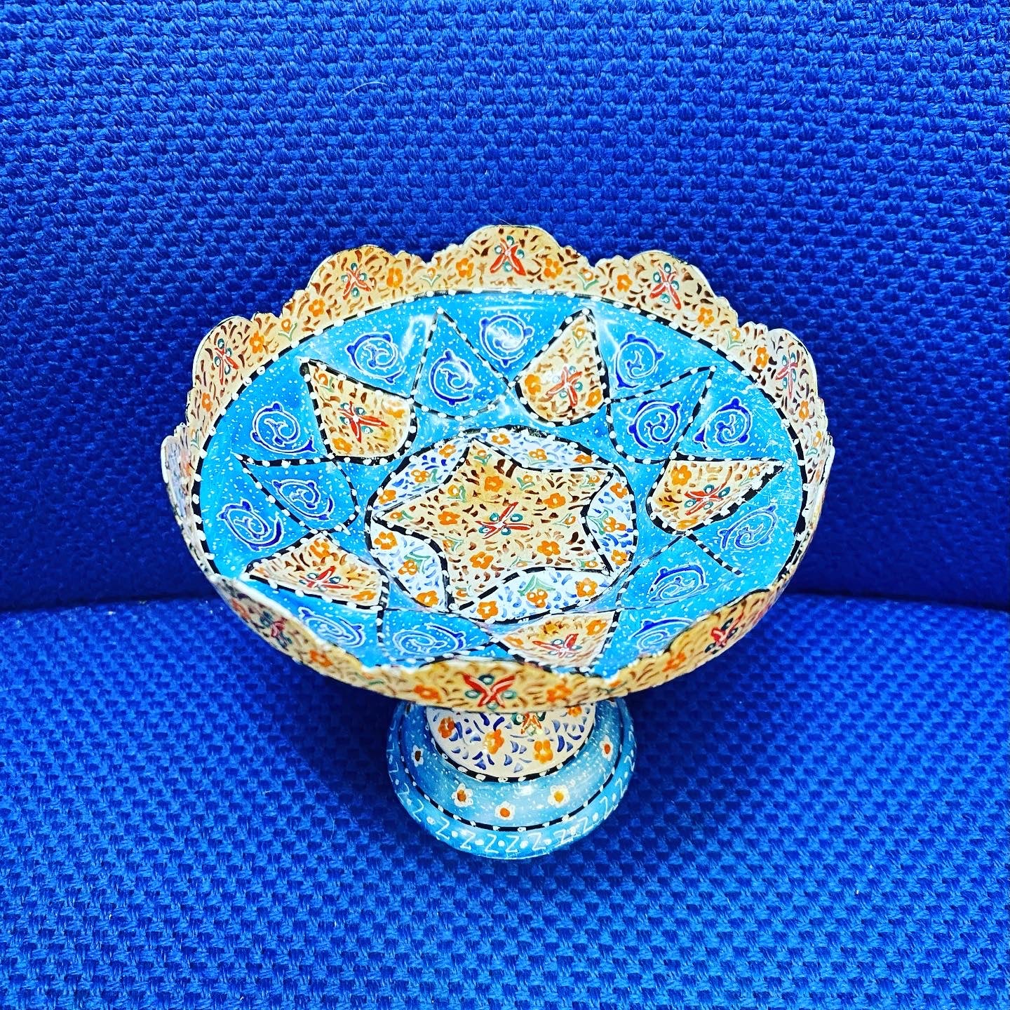 Hand Painted Enamel On Copper Mina Kari Bowl