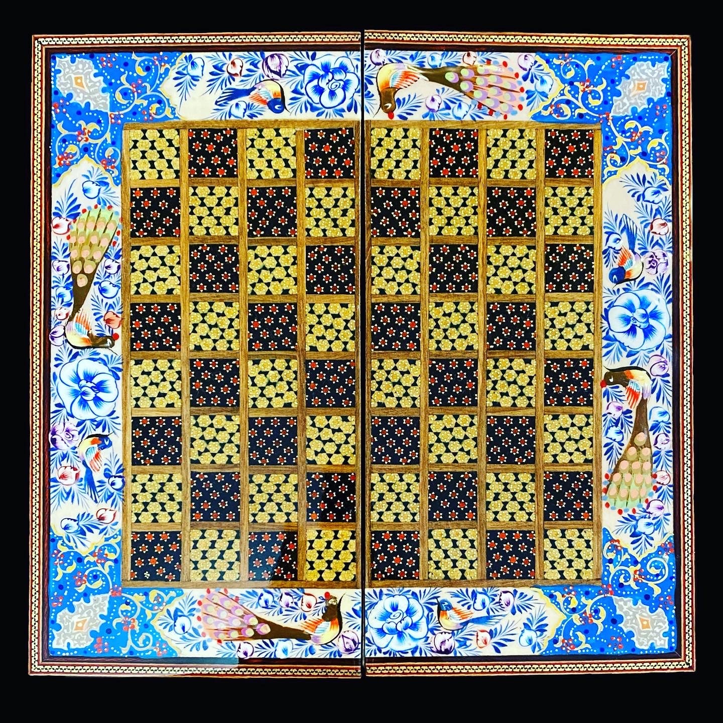 Handmade Inlaid Khatam Kari Backgammon, Chess & Checkers Board
