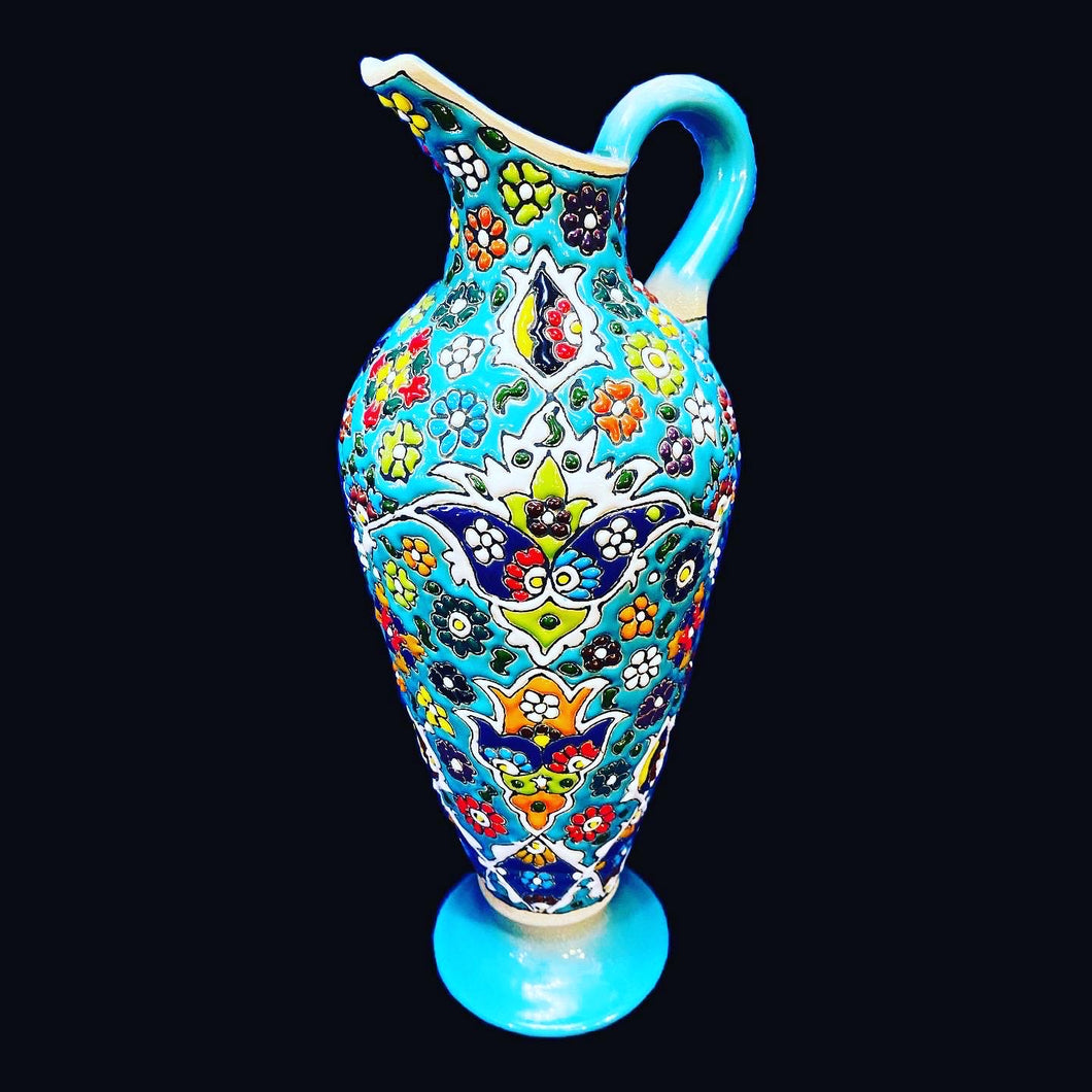 Hand Painted Enamel On Clay Mina Kari Pitchers