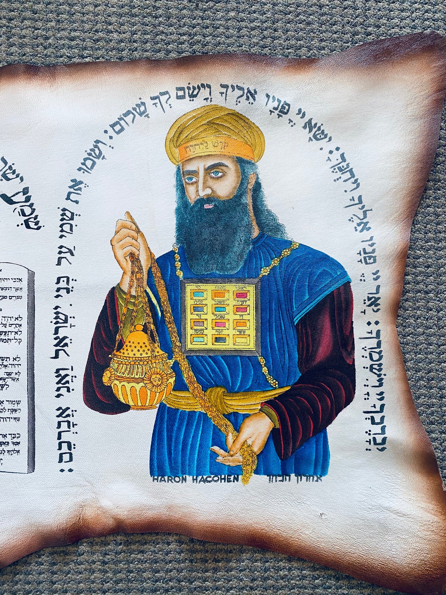 Handmade Inlaid & Hand Painted On Leather Ten Commandments
