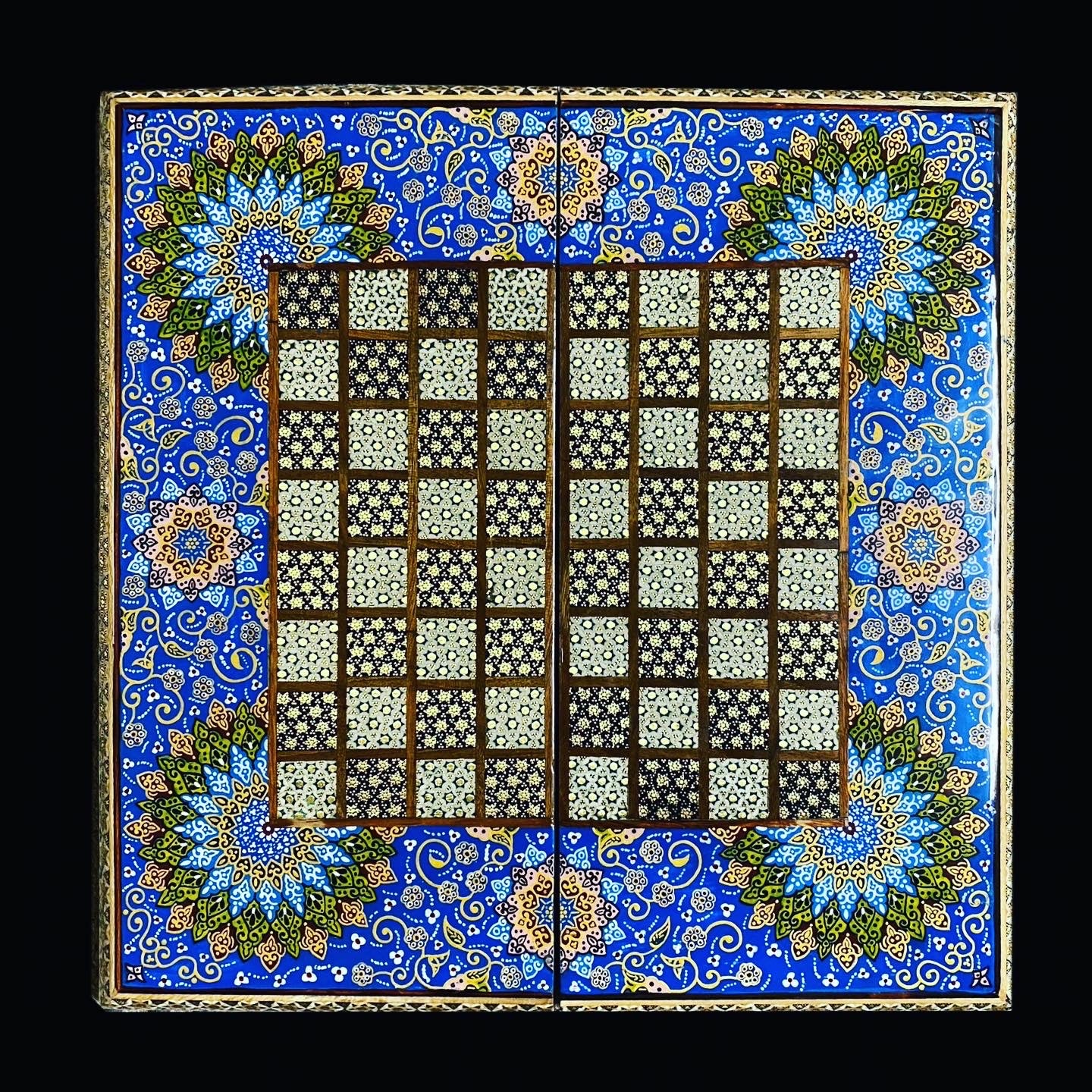 Handmade Inlaid Khatam Kari Backgammon, Chess & Checkers Board