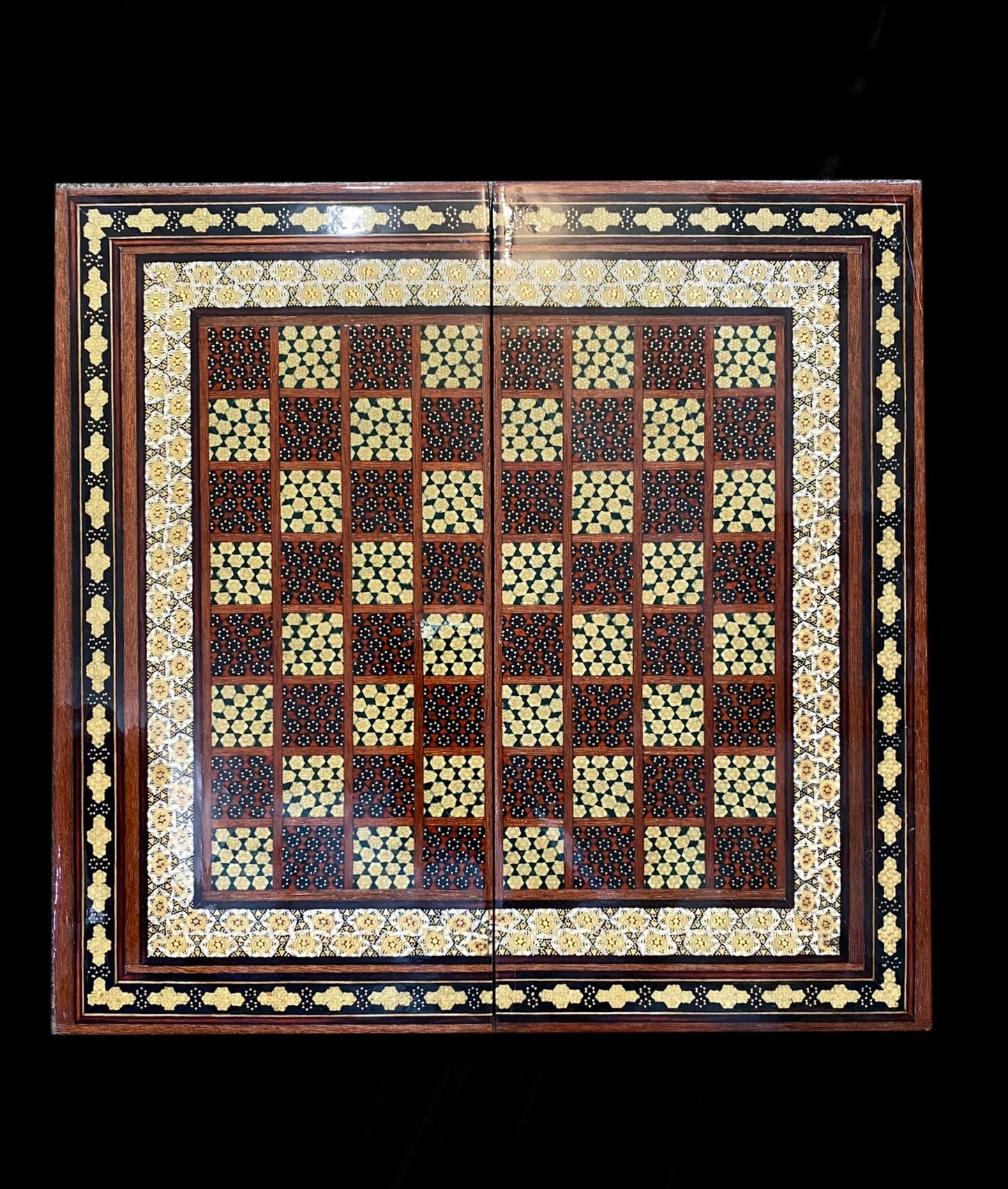 Handmade Inlaid Khatam Kari Backgammon, Chess & Checkers Board