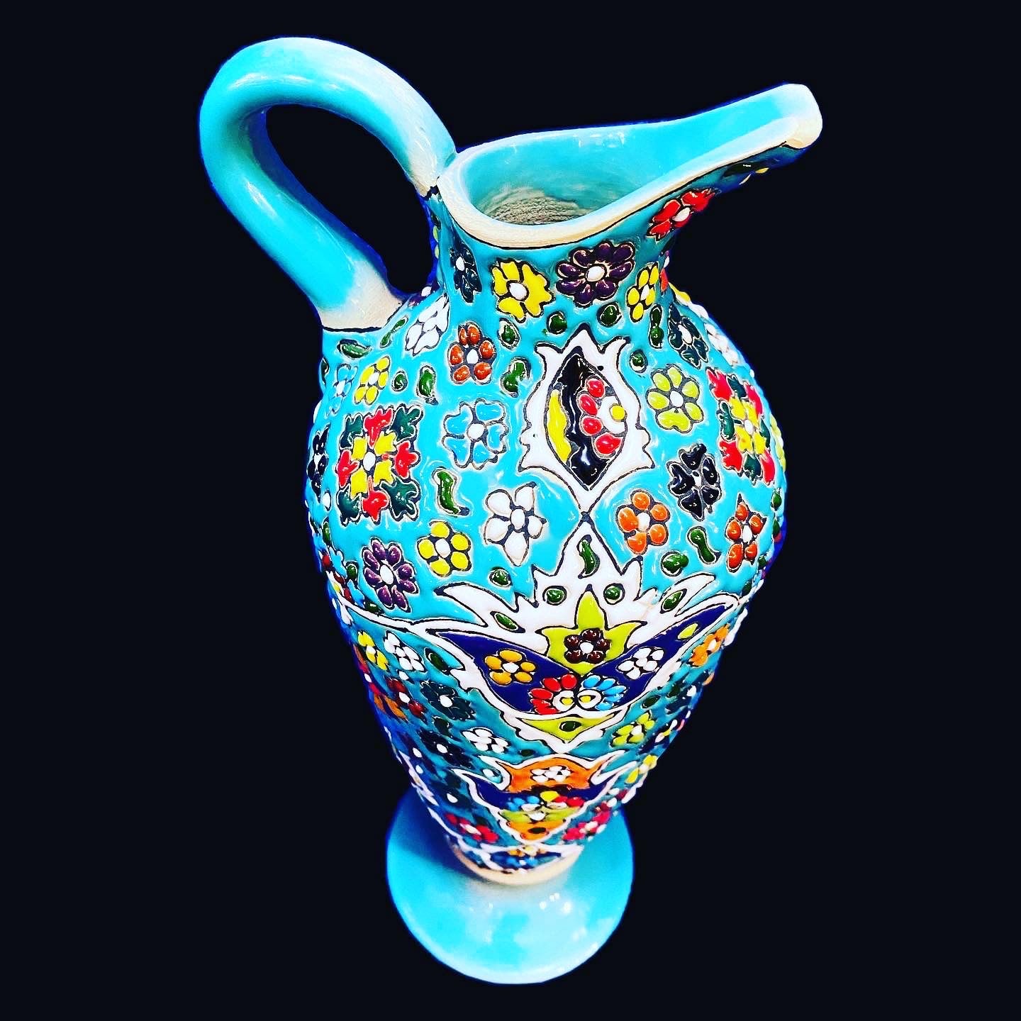 Hand Painted Enamel On Clay Mina Kari Pitchers